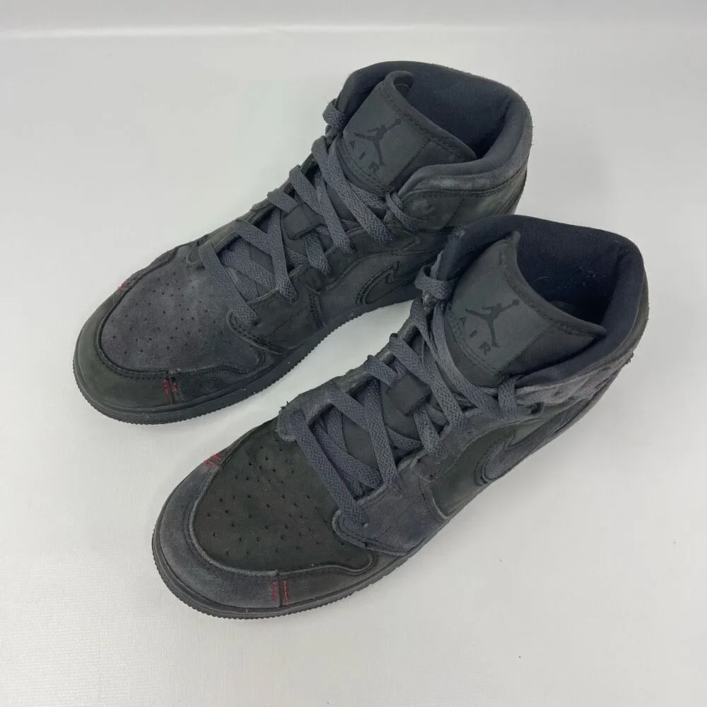 Nike Air Jordan Retro 1 Mid SE Craft All Black Suede FQ7742-001 Youth Size 7
